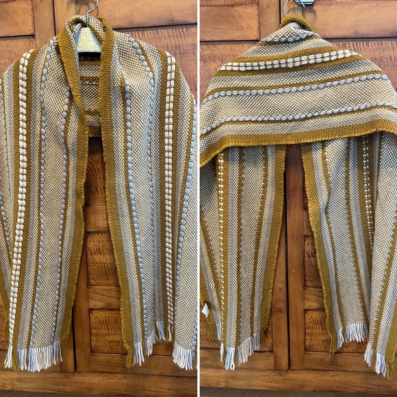 🌽 Chunky Weave Fringe Scarf |Goldenrod & Cream with Blue by Madewell - Picture 4 of 17